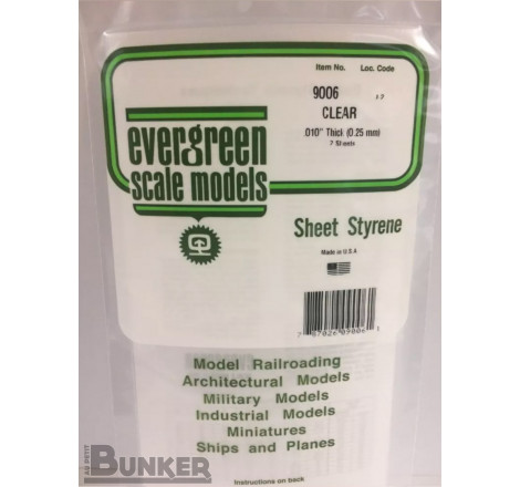 Evergreen® Profilé plastique n°9006 plaque lisse transparente dimensions 304 x 0,25 x 152 mm (x2)