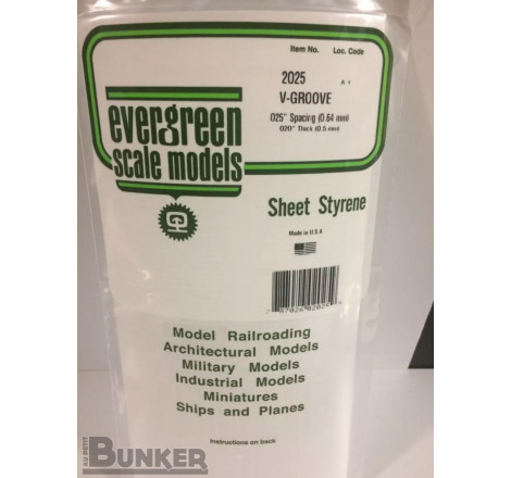 Evergreen® Profilé plastique n°2025 plaque rainurée en V 0.50 x 0.64 x 150 x 300 mm