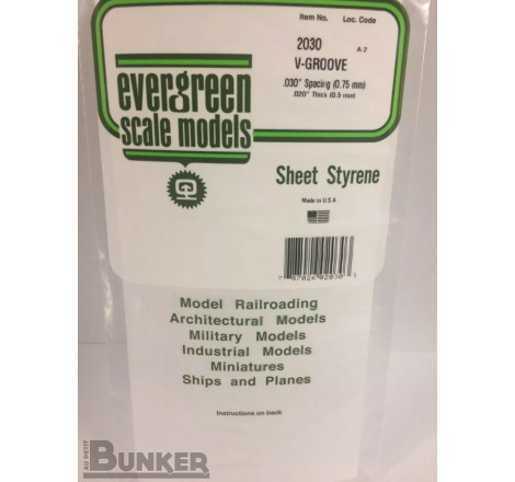 Evergreen® Profilé plastique n°2030 plaque rainurée en V 0.50 x 0.75 x 150 x 300 mm