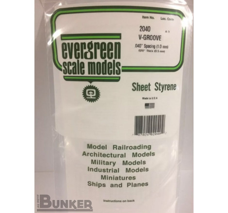 Evergreen® Profilé plastique n°2040 plaque rainurée en V 0.50 x 1.0 x 150 x 300 mm