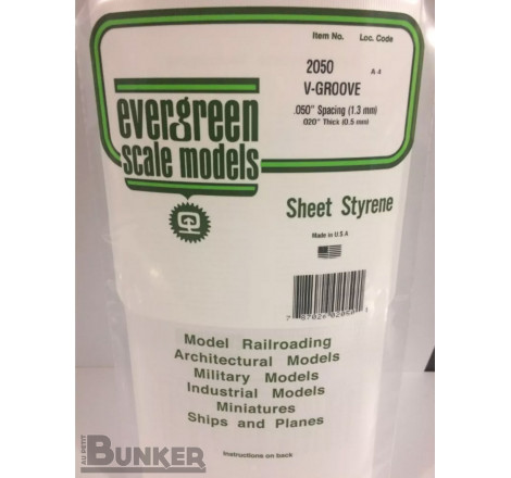 Evergreen® Profilé plastique n°2050 plaque rainurée en V 0.50 x 1.3 x 150 x 300 mm
