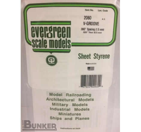 Evergreen® Profilé plastique n°2060 plaque rainurée en V 0.50 x 1.5 x 150 x 300 mm