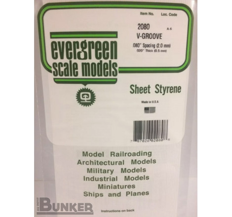 Evergreen® Profilé plastique n°2080 plaque rainurée en V 0.50 x 2.0 x 150 x 300 mm