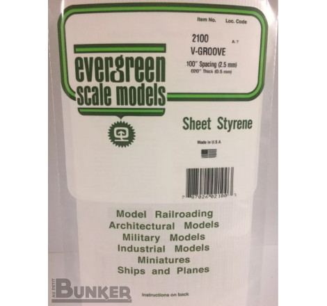 Evergreen® Profilé plastique n°2100 plaque rainurée en V 0.50 x 2.5 x 150 x 300 mm