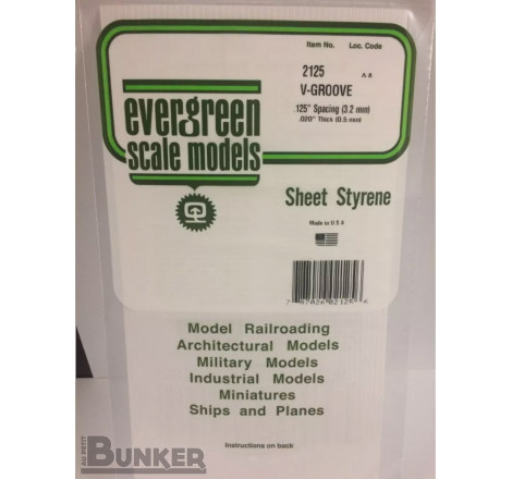 Evergreen® Profilé plastique n°2125 plaque rainurée en V 0.50 x 3.2 x 150 x 300 mm