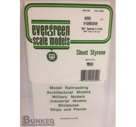 Evergreen® Profilé plastique n°4050 plaque rainurée en V 1.0 x 1.3 x 150 x 300 mm