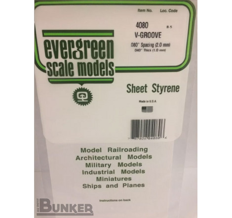 Evergreen® Profilé plastique n°4080 plaque rainurée en V 1.0 x 2.0 x 150 x 300 mm