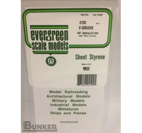 Evergreen® Profilé plastique n°4100 plaque rainurée en V 1.0 x 2.5 x 150 x 300 mm