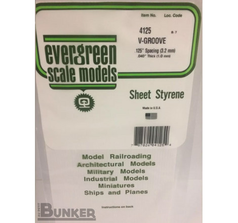 Evergreen® Profilé plastique n°4125 plaque rainurée en V 1.0 x 3.2 x 150 x 300 mm