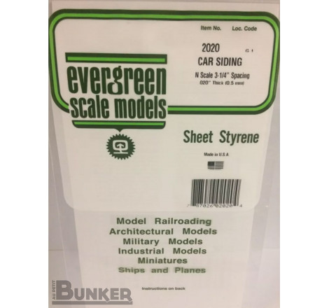 Evergreen® Profilé plastique n°2020 plaque rainurée "car siding" 0.50 x 0.50 x 150 x 300 mm