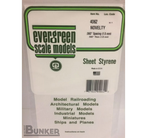 Evergreen® Profilé plastique n°4062 plaque rainurée "Novelty" 1.0 x 1.50 x 150 x 300 mm