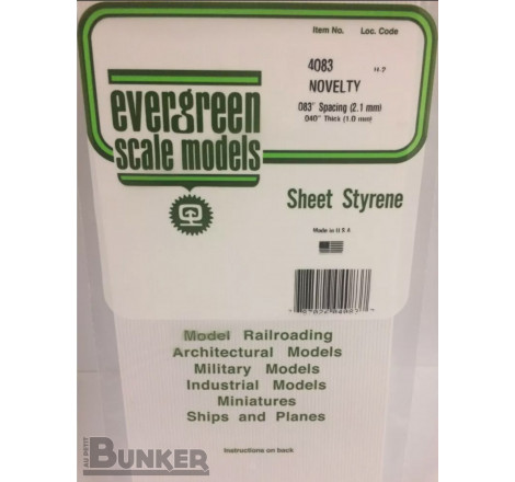 Evergreen® Profilé plastique n°4083 plaque rainurée "Novelty" 1.0 x 2.10 x 150 x 300 mm