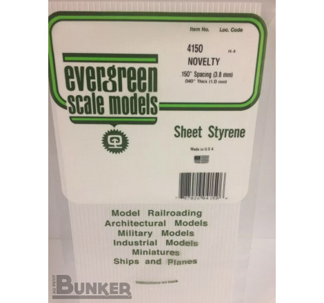 Evergreen® Profilé plastique n°4150 plaque rainurée "Novelty" 1.0 x 3.8 x 150 x 300 mm