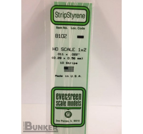 Evergreen® Profilé plastique n°8102 baguette rectangulaire échelle H0 dimensions 355 x 0,28 x 0,56 mm (x10)