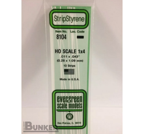 Evergreen® Profilé plastique n°8104 baguette rectangulaire échelle H0 dimensions 355 x 0,28 x 1,09 mm (x10)