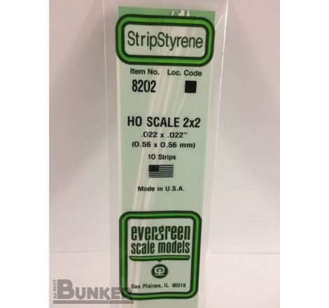 Evergreen® Profilé plastique n°8202 baguette carrée échelle H0 dimensions 355 x 0,56 x 0,56 mm (x10)
