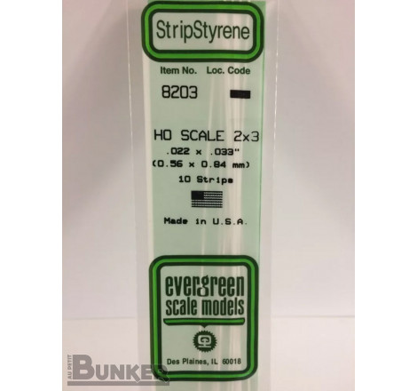 Evergreen® Profilé plastique n°8203 baguette rectangulaire échelle H0 dimensions 355 x 0,56 x 0,84 mm (x10)