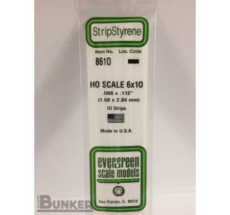 Evergreen® Profilé plastique n°8610 baguette rectangulaire échelle H0 dimensions 355 x 1,68 x 2,84 mm (x10)
