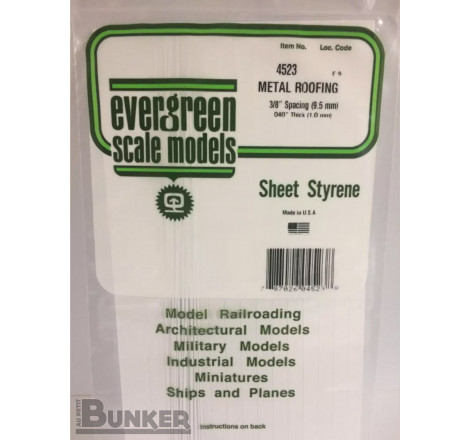 Evergreen® Profilé plastique n°4523 plaque type toiture métallique 1.0 x 9.5 x 152 x 304 mm