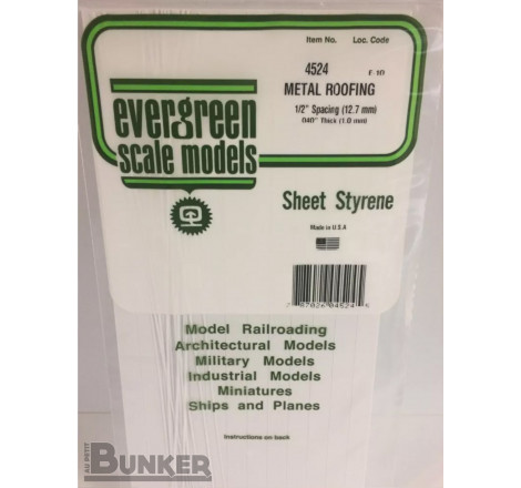 Evergreen® Profilé plastique n°4524 plaque type toiture métallique 1.0 x 12.7 x 152 x 304 mm