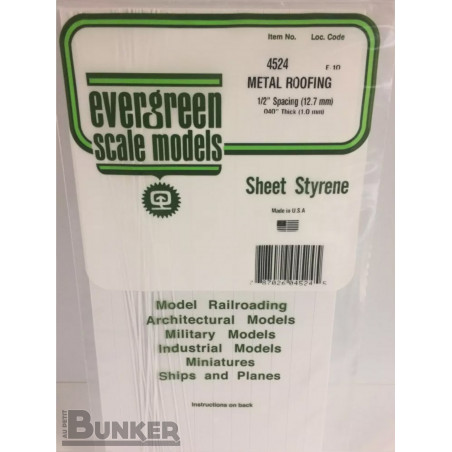 Evergreen® Profilé plastique n°4524 plaque type toiture métallique 1.0 x 12.7 x 152 x 304 mm