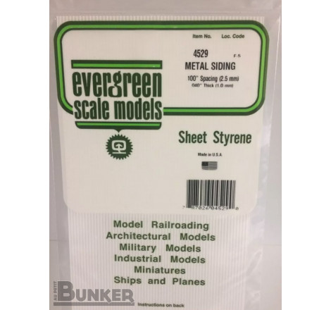 Evergreen® Profilé plastique n°4529 plaque type métal ondulé 1.0 x 2.5 x 152 x 304 mm