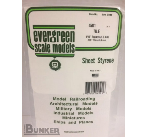 Evergreen® Profilé plastique n°4501 plaque quadrillée 1.0 x 1.6 x 152 x 304 mm
