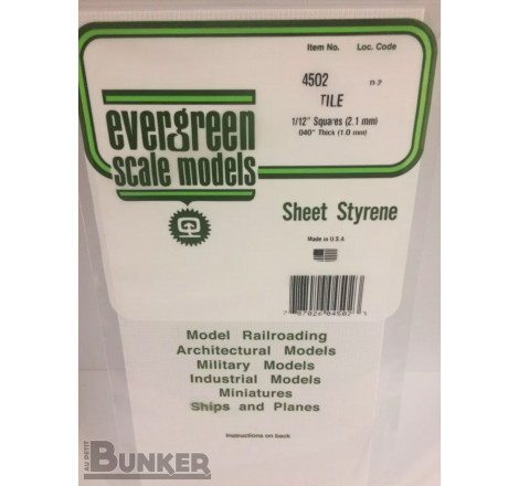 Evergreen® Profilé plastique n°4502 plaque quadrillée 1.0 x 2.1 x 152 x 304 mm