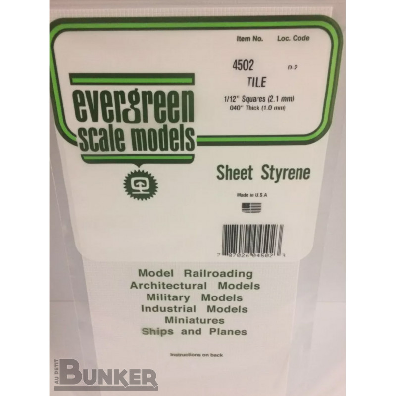Evergreen® Profilé plastique n°4502 plaque quadrillée 1.0 x 2.1 x 152 x 304 mm