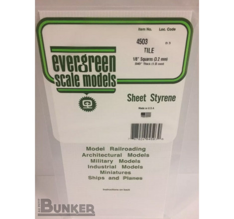 Evergreen® Profilé plastique n°4503 plaque quadrillée 1.0 x 3.2 x 152 x 304 mm
