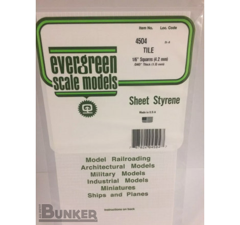 Evergreen® Profilé plastique n°4504 plaque quadrillée 1.0 x 4.2 x 152 x 304 mm