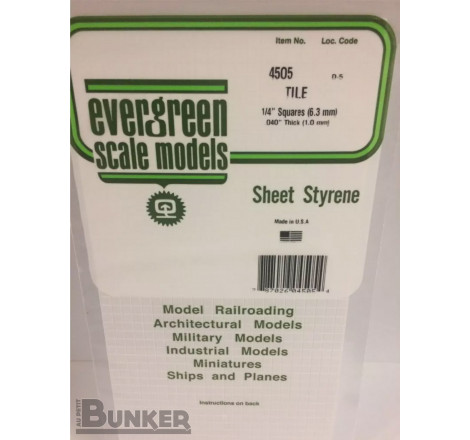 Evergreen® Profilé plastique n°4505 plaque quadrillée 1.0 x 6.3 x 152 x 304 mm