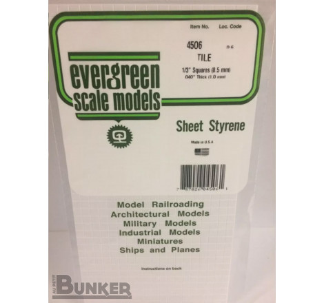 Evergreen® Profilé plastique n°4506 plaque quadrillée 1.0 x 8.5 x 152 x 304 mm