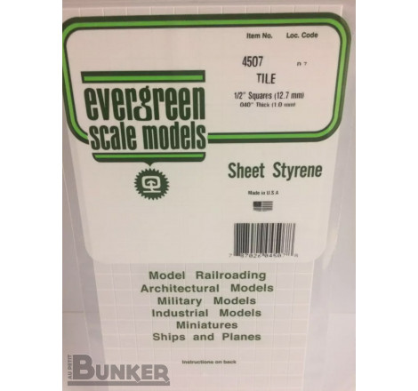 Evergreen® Profilé plastique n°4507 plaque quadrillée 1.0 x 12.7 x 152 x 304 mm