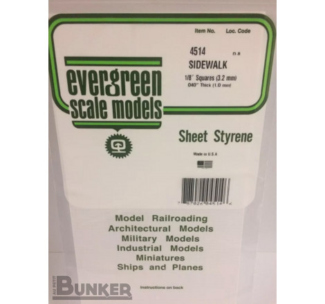 Evergreen® Profilé plastique n°4514 plaque quadrillée 1.0 x 3.2 x 152 x 304 mm