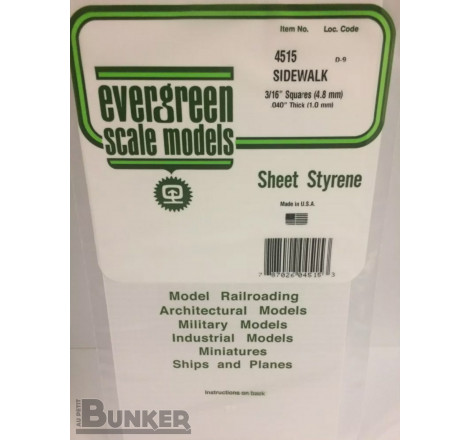 Evergreen® Profilé plastique n°4515 plaque quadrillée 1.0 x 4.8 x 152 x 304 mm