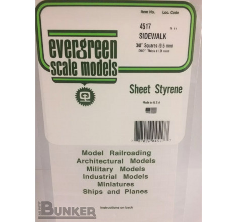 Evergreen® Profilé plastique n°4517 plaque quadrillée 1.0 x 9.5 x 152 x 304 mm