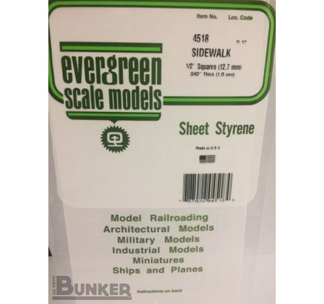 Evergreen® Profilé plastique n°4518 plaque quadrillée 1.0 x 12.7 x 152 x 304 mm