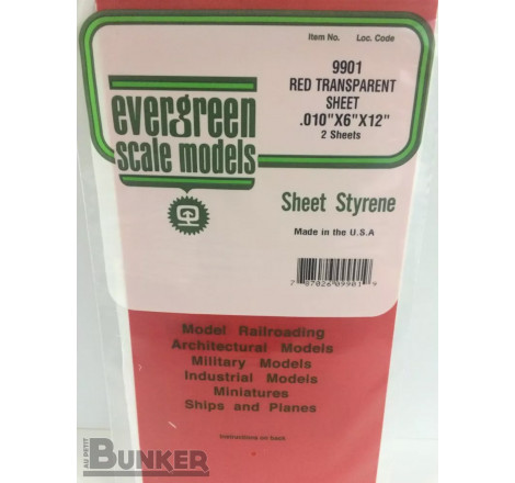 Evergreen® Profilé plastique n°9901 plaque rouge transparente 0.25 x 152 x 304 mm (x2)