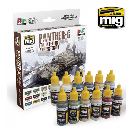 Ammo® Set de peinture acrylique intérieur et extérieur char Panther Ausf.G (spécial Ryefield Models®) référence A.MIG-7174