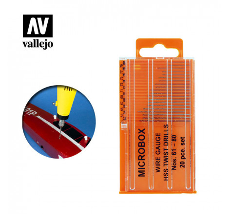 Vallejo® Set de 20 forets acier numéro 61 à 80 T01002