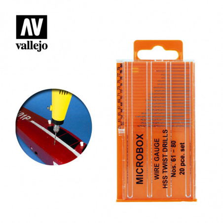 Vallejo® Set de 20 forets acier numéro 61 à 80 T01002