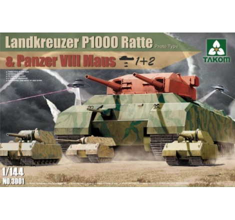 Takom® Maquette militaire char Landkreuzer P1000 Ratte + Panzer VIII Maus 1:144 référence 3001