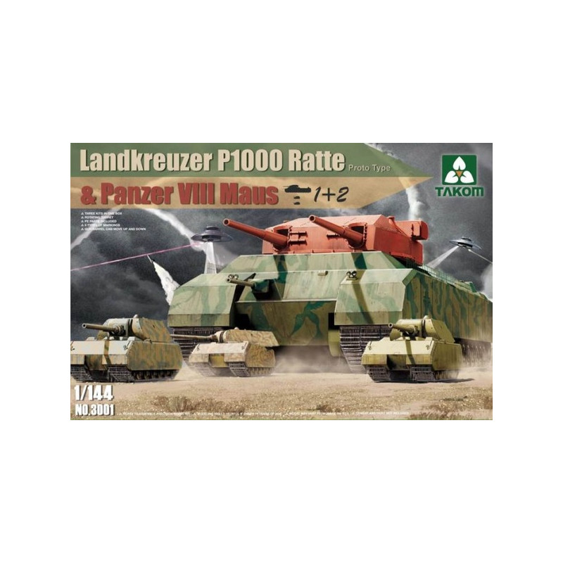 Takom® Maquette militaire char Landkreuzer P1000 Ratte + Panzer VIII Maus 1:144 référence 3001