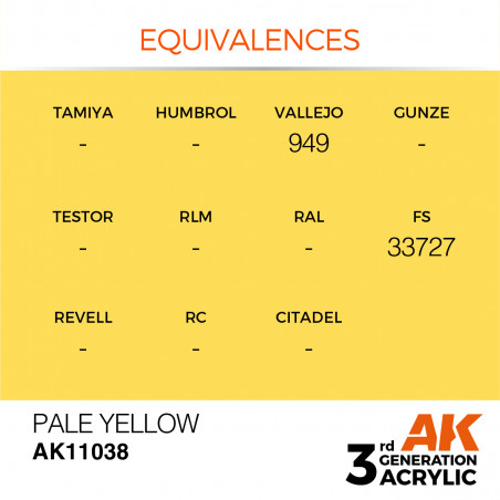 équivalence peinture acrylique AK® jaune pâle (pale yellow) AK11038