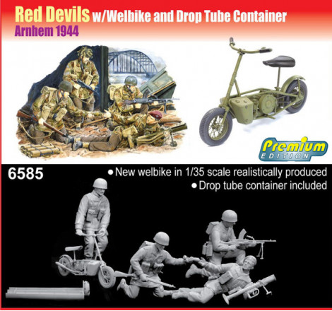 Dragon® Set de figurines britanniques Red Devils + Welbike + drop tube container (Arnhem 1944) WW2 1:35 référence 6585