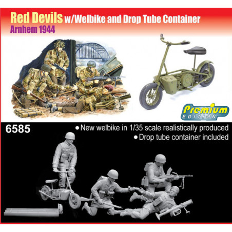 Dragon® Set de figurines britanniques Red Devils + Welbike + drop tube container (Arnhem 1944) WW2 1:35 référence 6585