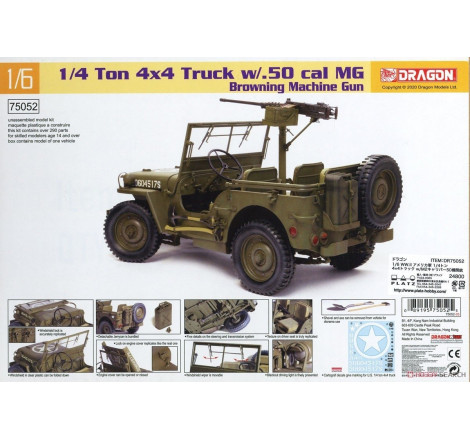 Dragon® Maquette militaire Jeep US 1/4 Ton 4x4 avec calibre 50 MG 1:6 référence 75052