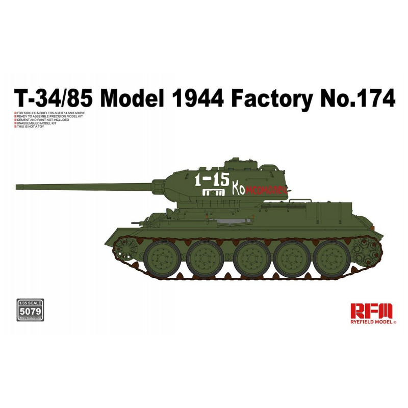 Ryefield Model® Maquette militaire char Soviétique T-34/85 (1944) Factory No.174 1:35 référence 5079