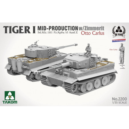 Takom® Maquette militaire char Tiger I (milieu de production)  / Zimmerit avec Otto Carius (édition limité) 1:35